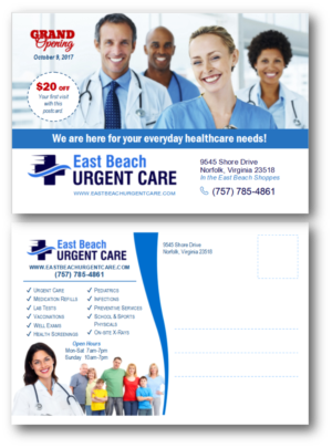 Design de Carte Postale par citygirl17 pour East Beach Urgent Care | Design : #15943309