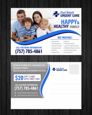 Postcard Design by ecorokerz for East Beach Urgent Care | Design #15939871