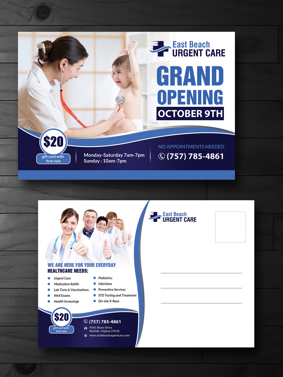 Design de Carte Postale par innovative earth pour East Beach Urgent Care | Design #15946148