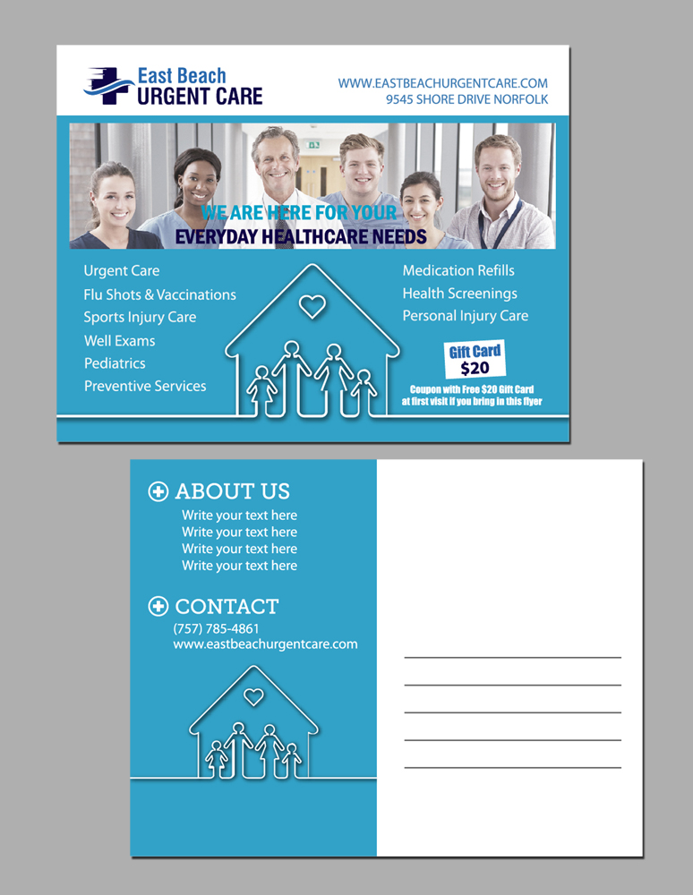 Postkarten-Design von AntonioTruong für East Beach Urgent Care | Design #15945156