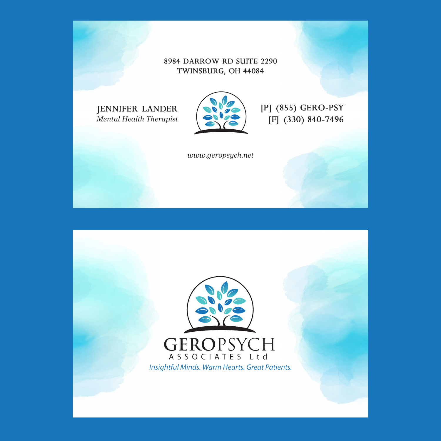 Visitenkarten-Design von Lauren für GeroPsych Associates, Ltd | Design #15934457
