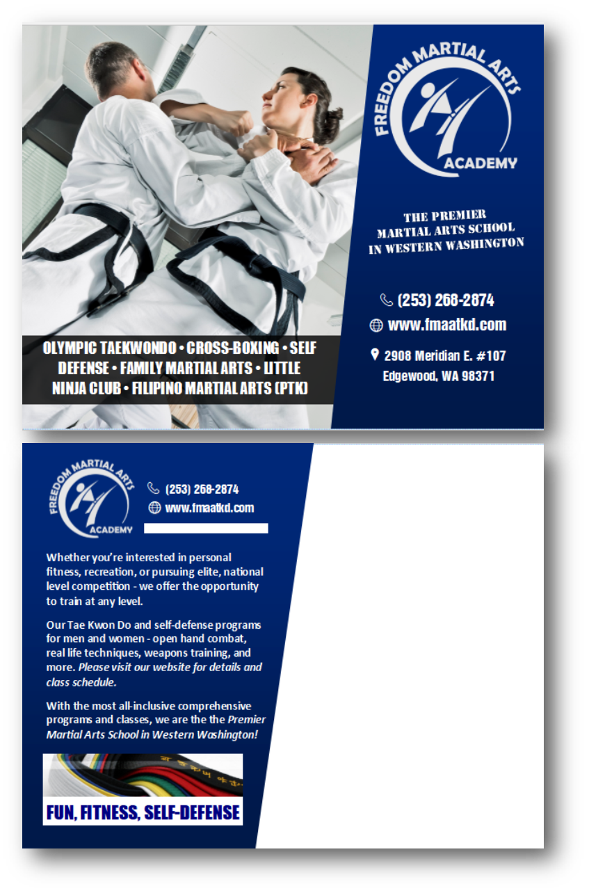 Design de Carte Postale par citygirl17 pour freedom martial arts academy | Design #15978856