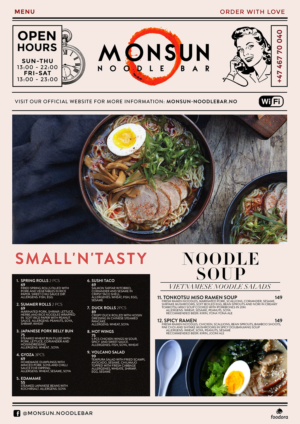 Menu Design by mrmrnjr for Monsun Restaurant AS | Design: #16155935