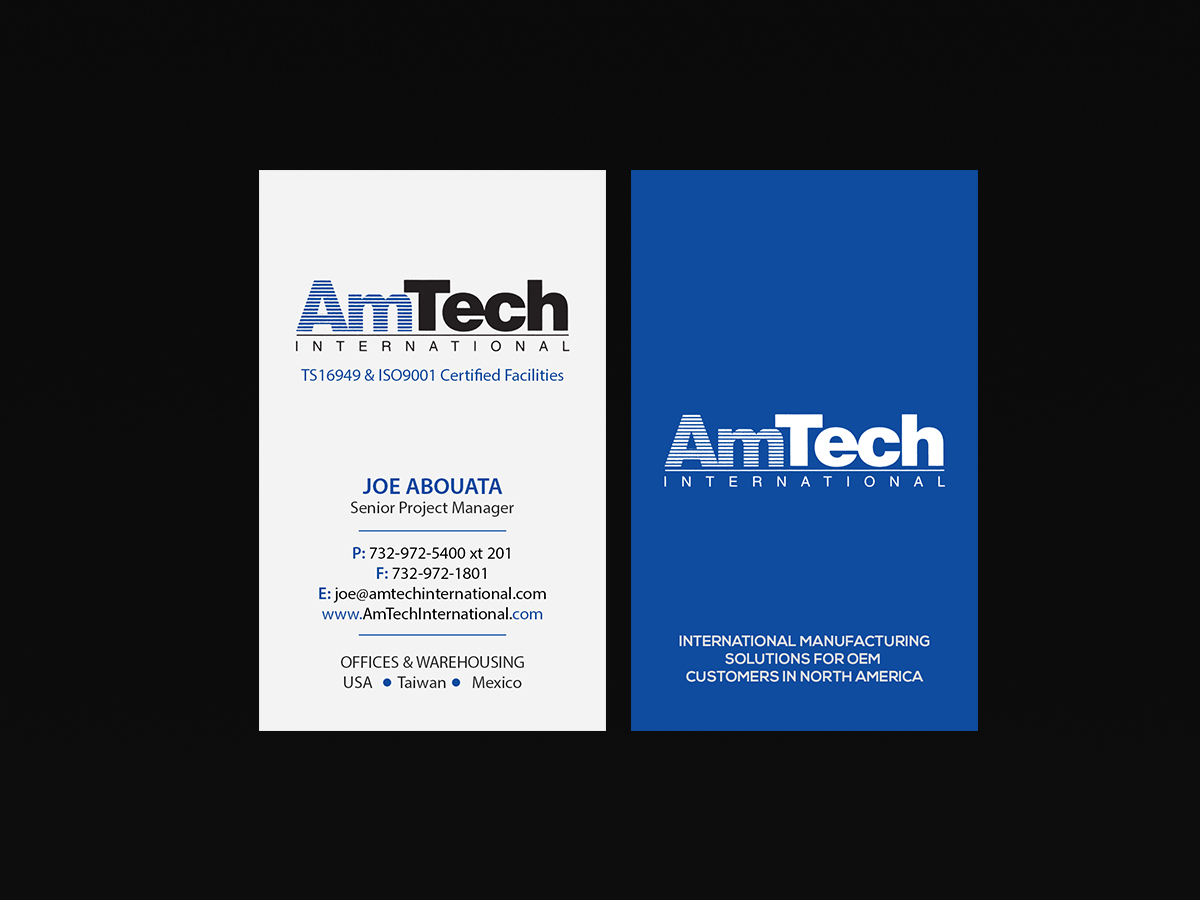 Business Card Design by Creations Box 2015 for AmTech International | Design #16066318