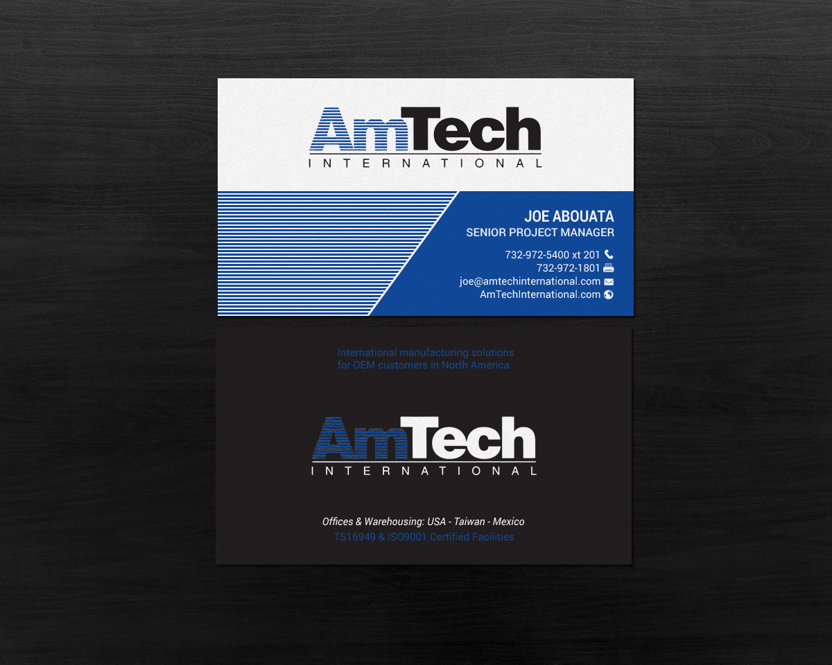 Diseño de Tarjeta de Presentación por chandrayaan.creative para AmTech International | Diseño #16068931