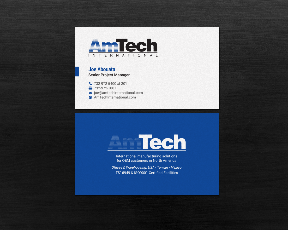 Business Card Design by chandrayaan.creative for AmTech International | Design #16068932