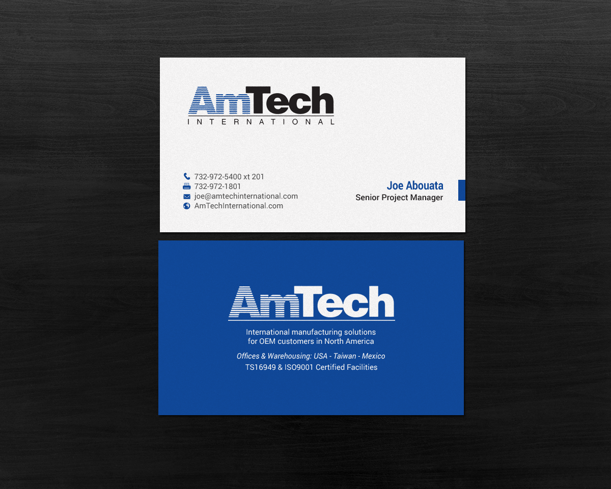 Diseño de Tarjeta de Presentación por chandrayaan.creative para AmTech International | Diseño #16068934