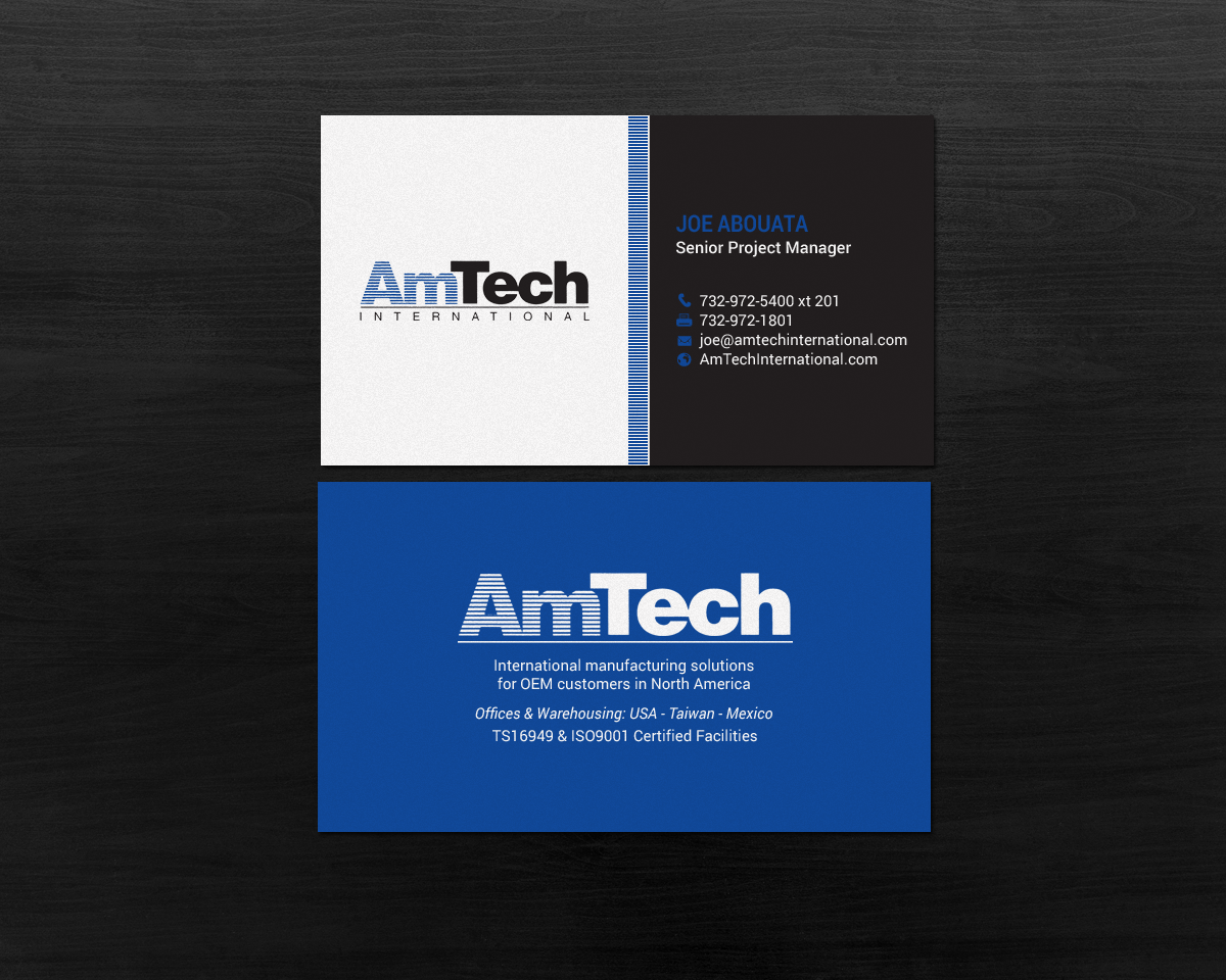Business Card Design by chandrayaan.creative for AmTech International | Design #16069053