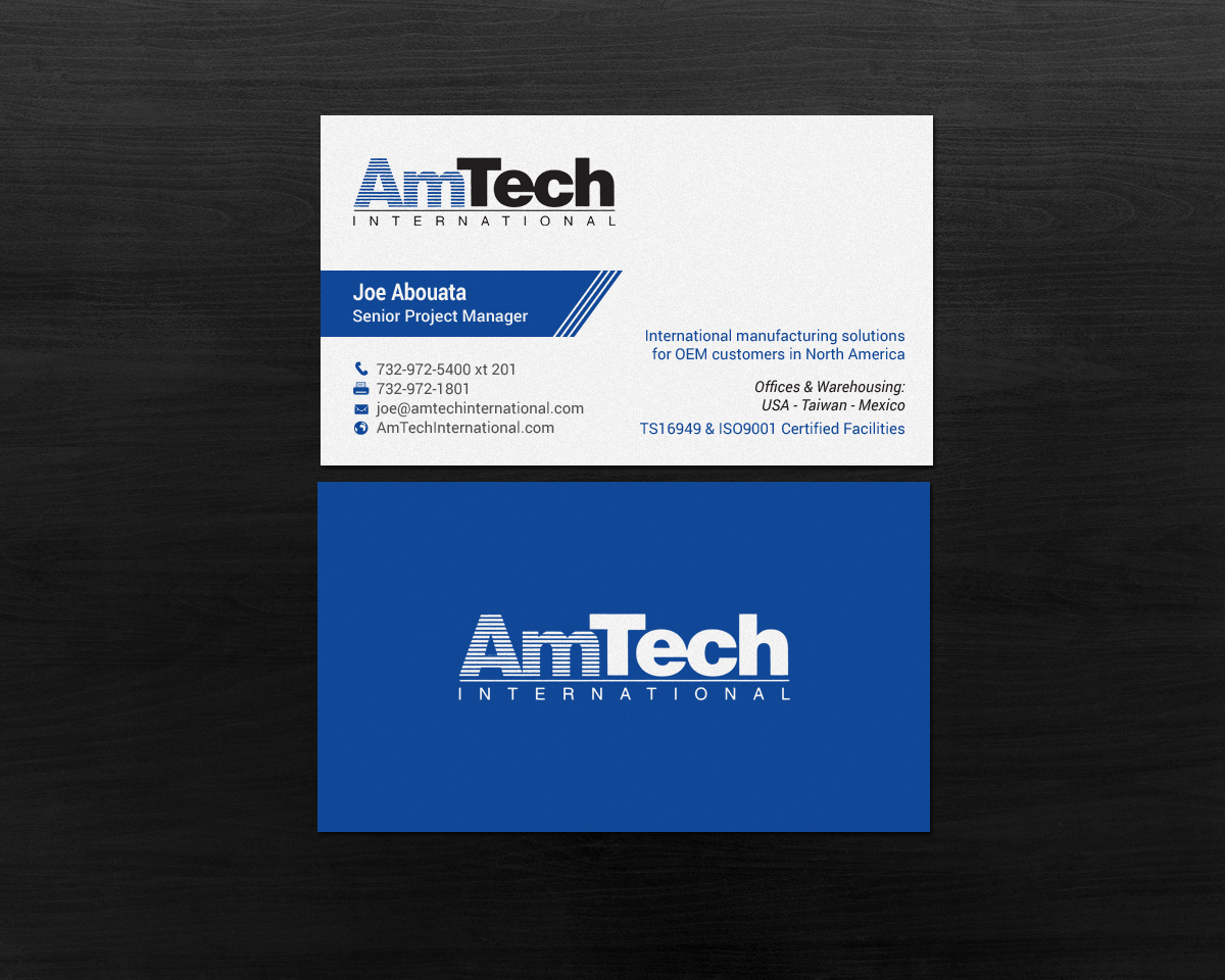Business Card Design by chandrayaan.creative for AmTech International | Design #16069092