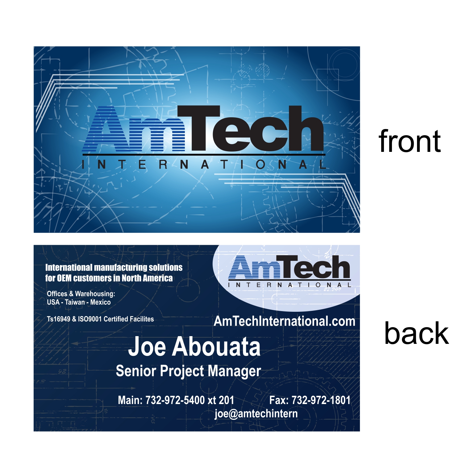 Diseño de Tarjeta de Presentación por CarlosQ para AmTech International | Diseño #16077208
