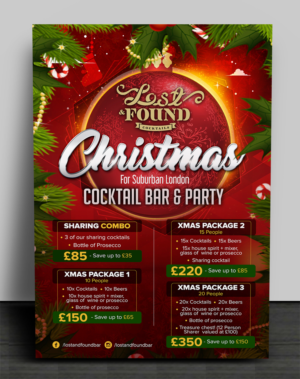 Christmas Flyer for Suburban London Cocktail Bar & Party Venue | Flyer Design by SAI DESIGNS