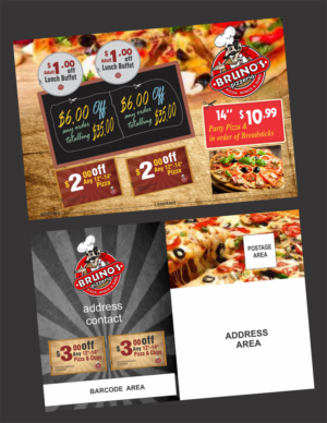 Postcard Design by yadavsushil for Bruno's Pizzeria / Varsity Club | Design #16044344