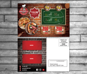 Design de Carte Postale par debdesign pour Bruno's Pizzeria / Varsity Club | Design : #16016272