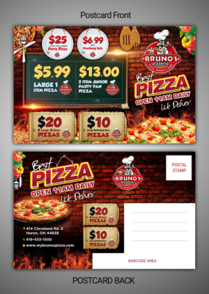 Design de Carte Postale par SAI DESIGNS pour Bruno's Pizzeria / Varsity Club | Design : #16027719