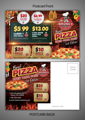 Postcard Design by SD WEBCREATION for Bruno's Pizzeria / Varsity Club | Design #16124455