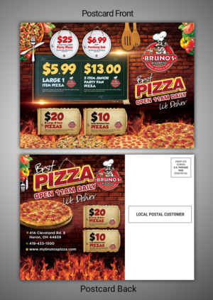 Bruno's Pizzeria Direct Mail Postcard | Postcard Design by SAI DESIGNS
