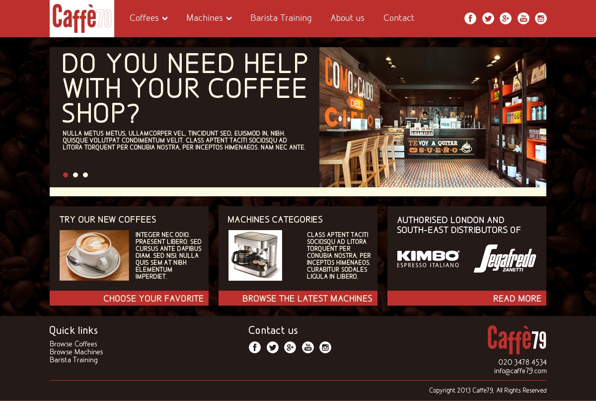 Web Design by HXeight for Caffe 79 Ltd | Design #2670404