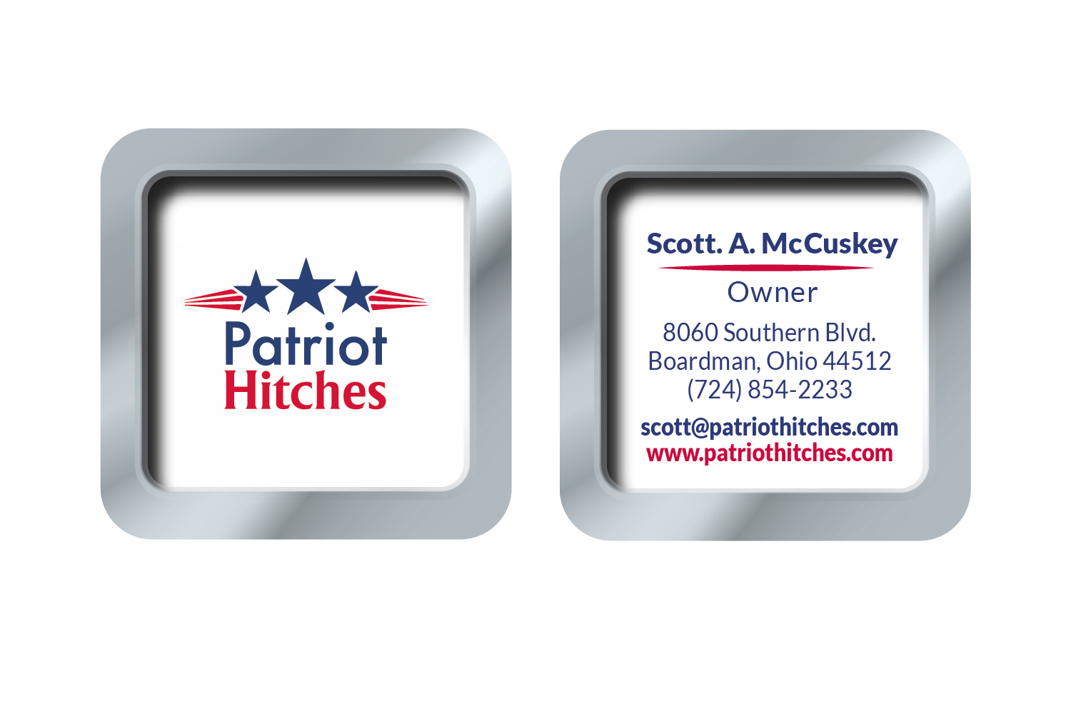 Masculine, Serious, Automotive Business Card Design for Patriot Hitches