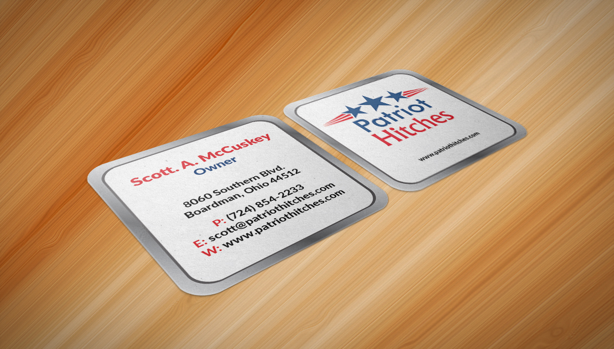 Masculine, Serious, Automotive Business Card Design for Patriot Hitches