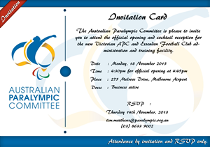 Invitation for new Australian Paralympic Committee High performance facility | Invitation Design by widyaguna