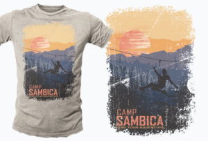 Need a great Retro 70's Zipline sunset design for a Camp | T-shirt Design by DCLA