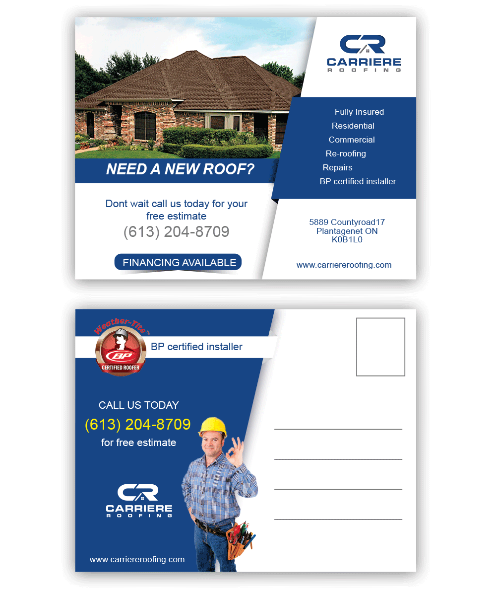 Postkarten-Design von girodesign für Carriere Roofing | Design #16301415