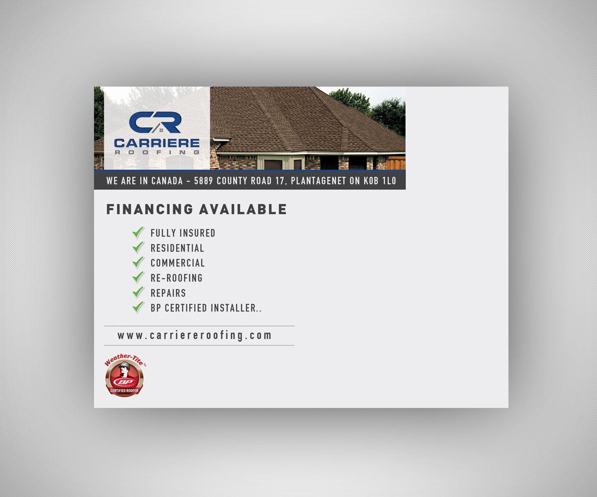 Postcard Design by neboica for Carriere Roofing | Design #16325145