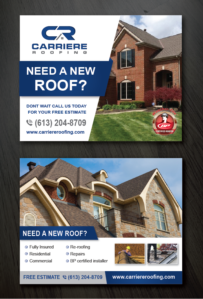 Postcard Design by alex989 for Carriere Roofing | Design #16325159
