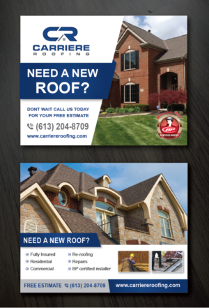 Postcard Design by alex989 for Carriere Roofing | Design: #16325159