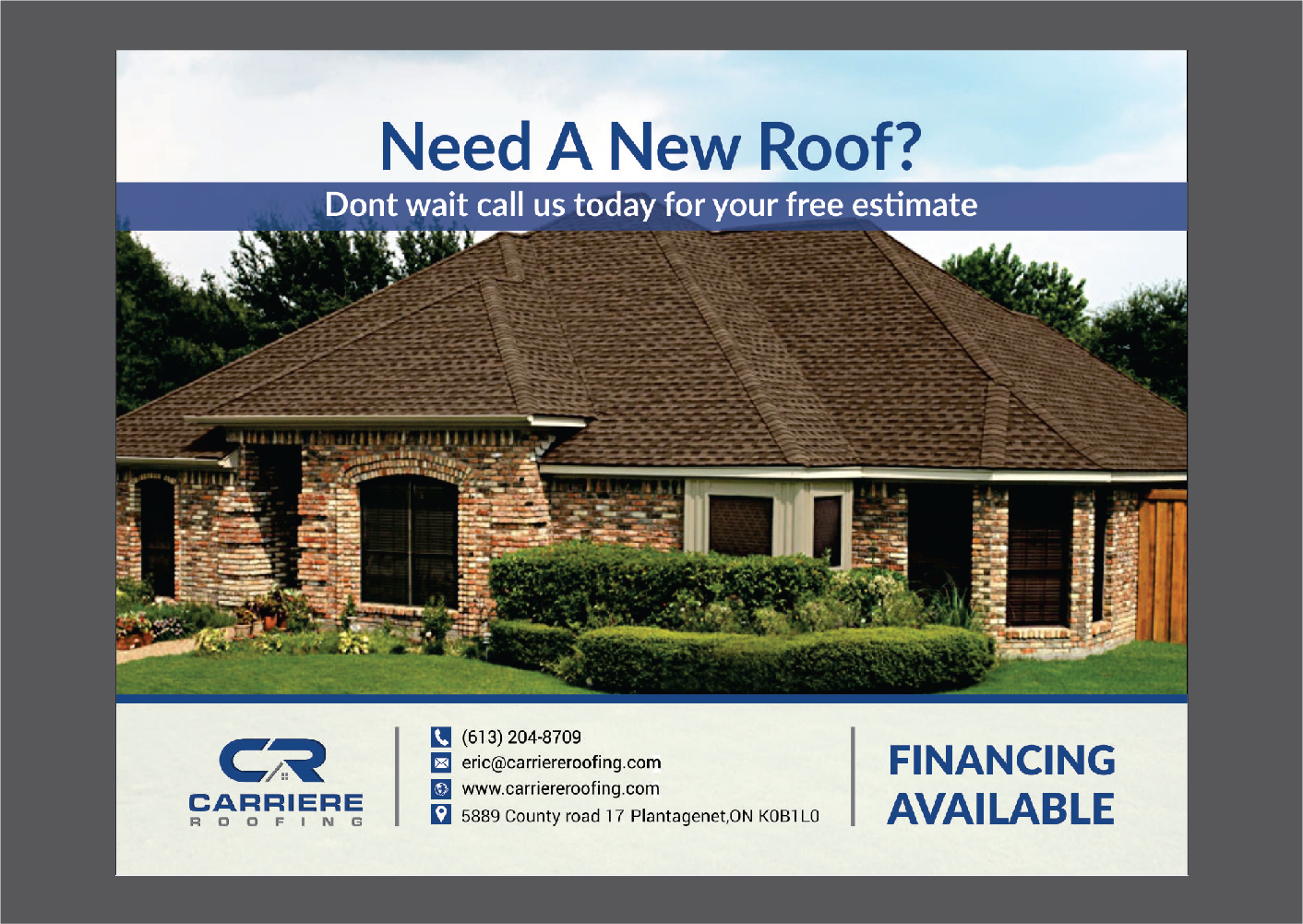 Diseño de Postal por Deziners Zone para Carriere Roofing | Diseño #16282129
