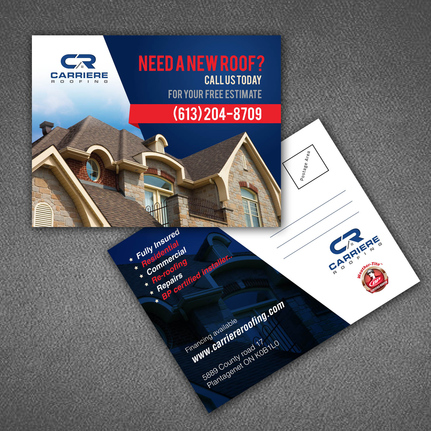 Postcard Design by Kreative Fingers for Carriere Roofing | Design: #16361652