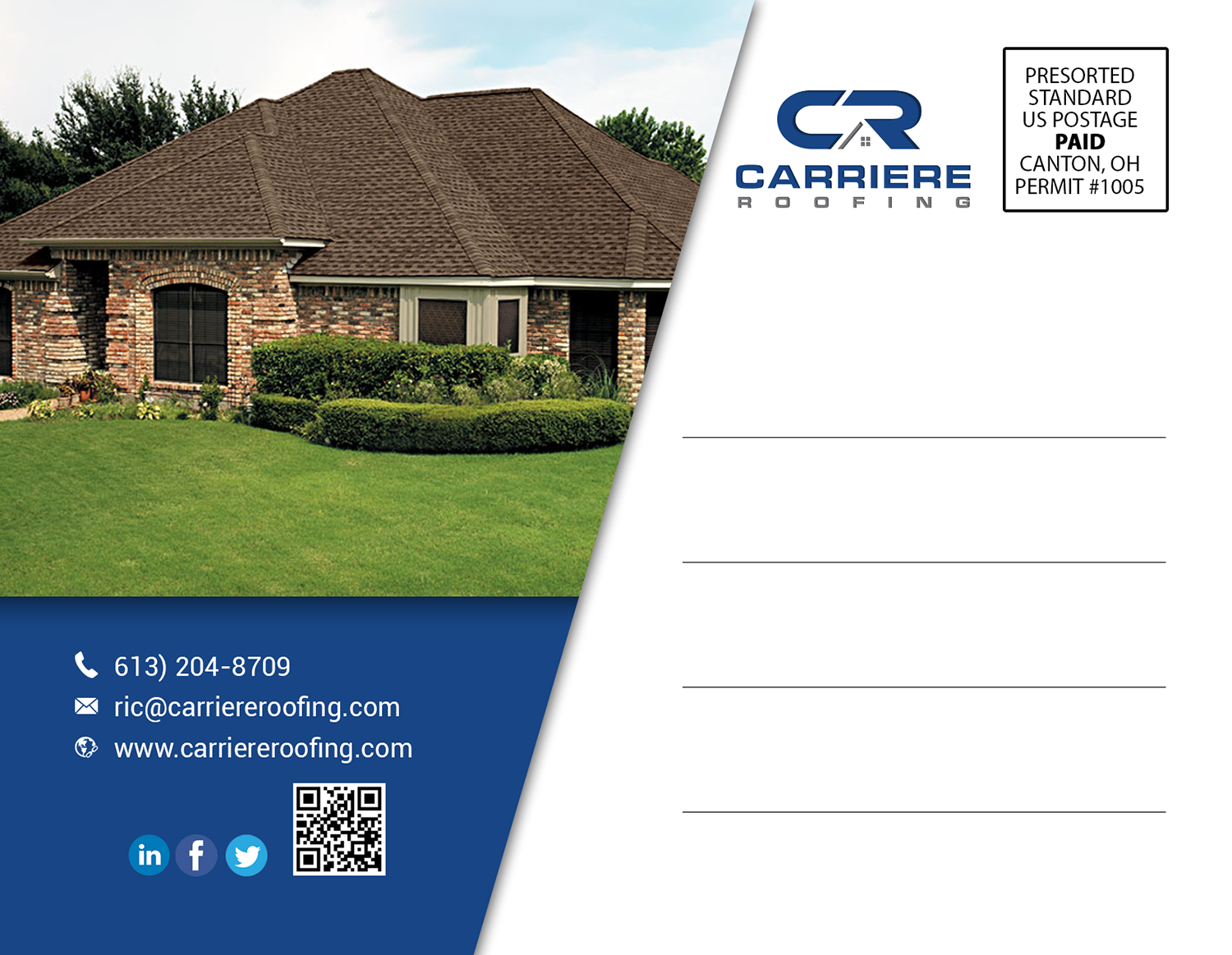 Postcard Design by VEGA-Designs for Carriere Roofing | Design #16283085