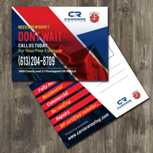 Postcard Design by Payel Paul for Carriere Roofing | Design #16333592