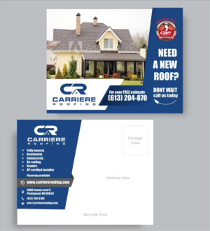 Postcard Design by vcreatived for Carriere Roofing | Design #16322998