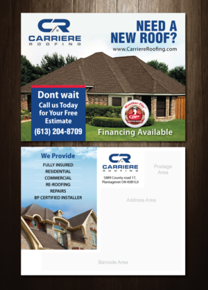 Postcard Design by meet007 for Carriere Roofing | Design: #16342318