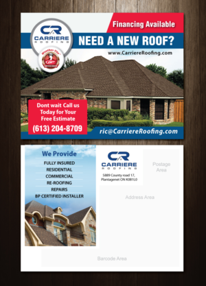 Postcard Design by meet007 for Carriere Roofing | Design: #16343203