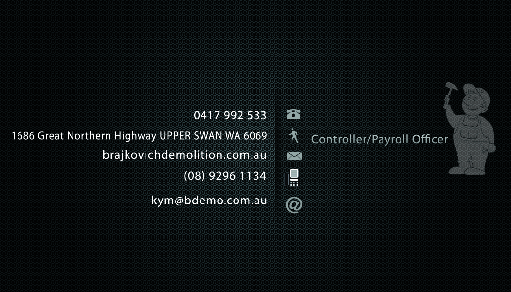 Business Card Design by ayaan for Brajkovich Demolition & Salvage (WA) Pty Ltd | Design #2646614