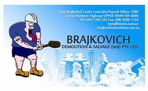 Business Card Design by ANILMJN for Brajkovich Demolition & Salvage (WA) Pty Ltd | Design #2640803