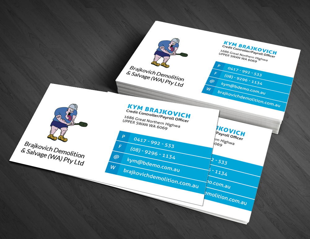 Business Card Design by  Artman for Brajkovich Demolition & Salvage (WA) Pty Ltd | Design #2683440