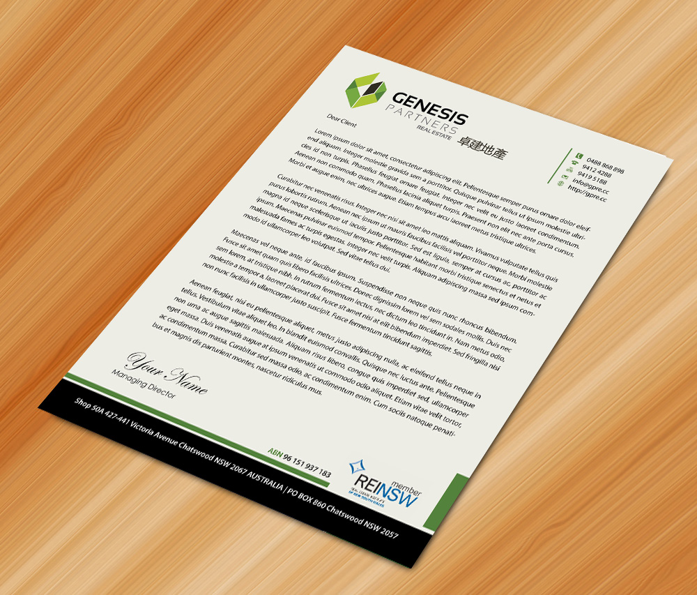 Letterhead Design by DSGrafix for Genesis Partners Real Estate | Design #2737861