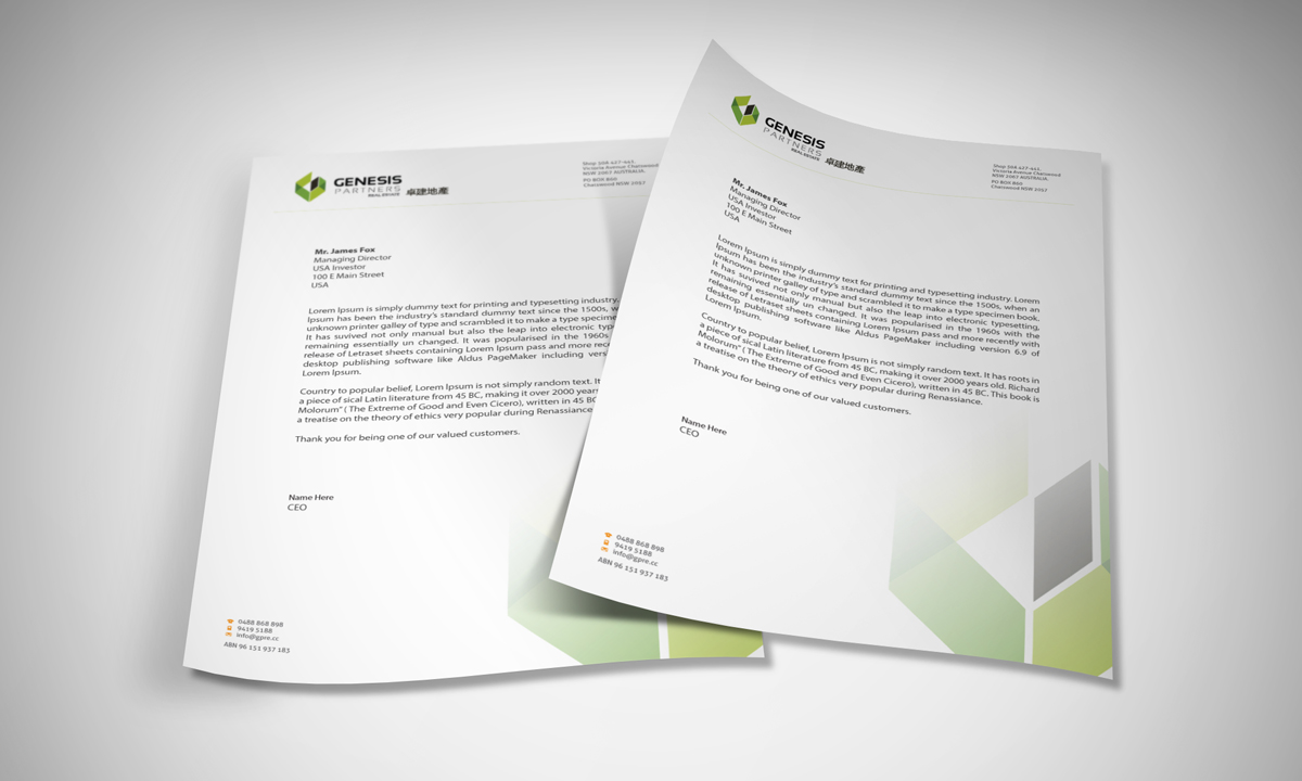 Letterhead Design by asimali for Genesis Partners Real Estate | Design #2703865