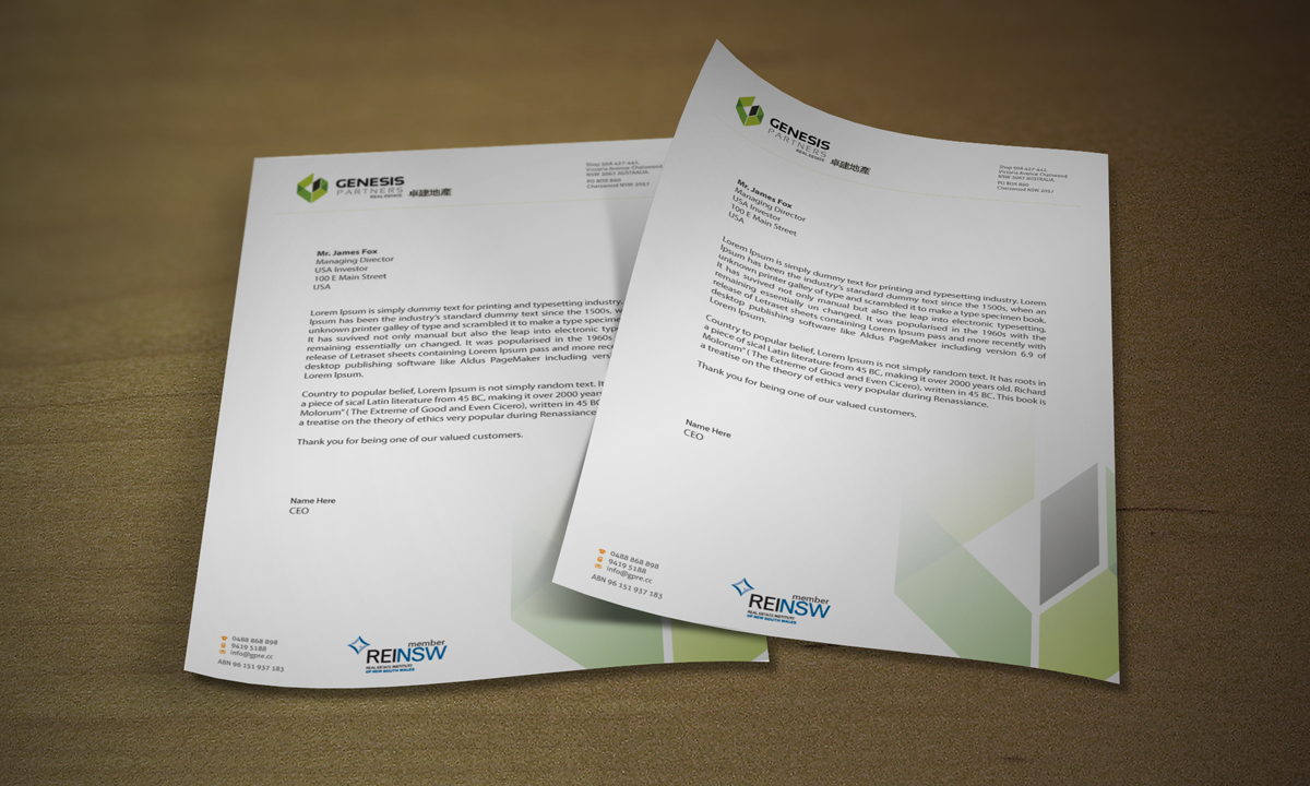 Letterhead Design by asimali for Genesis Partners Real Estate | Design #2703908
