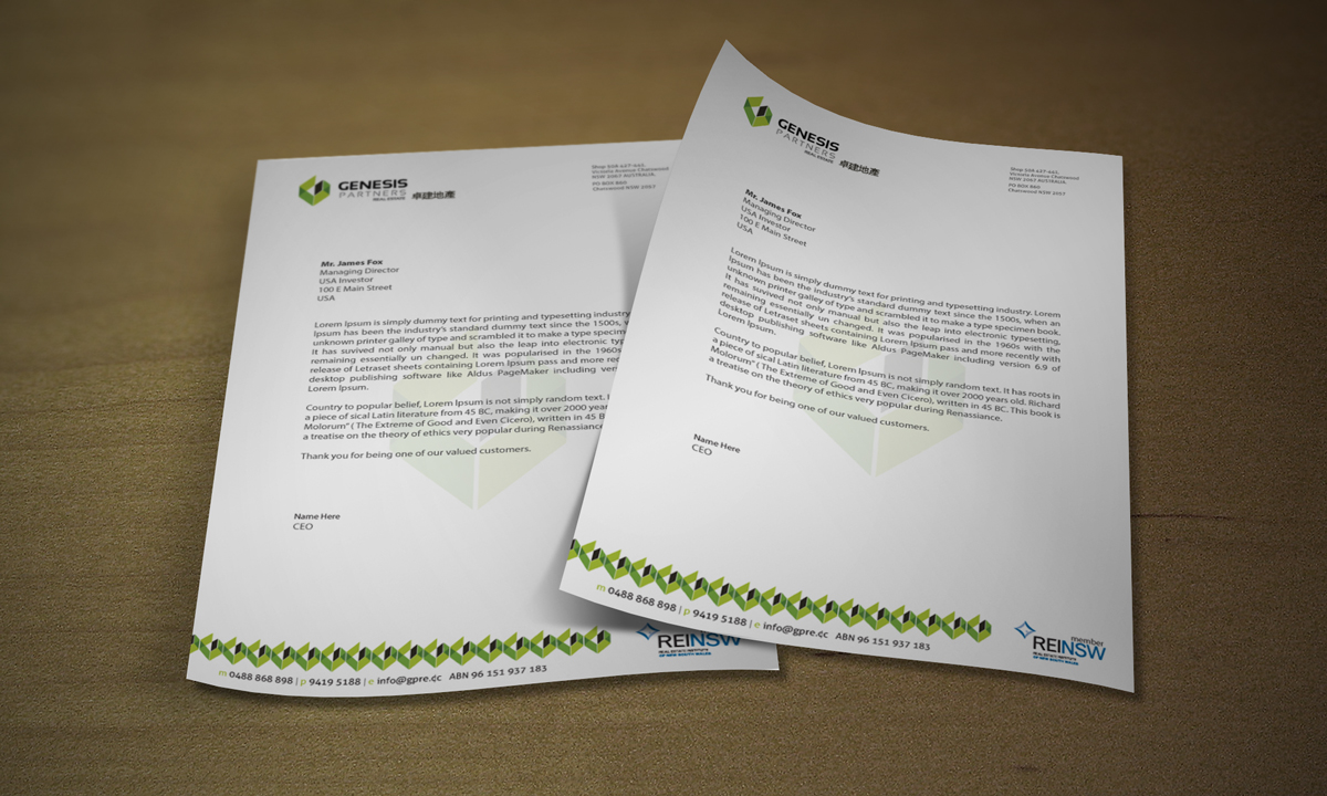 Letterhead Design by asimali for Genesis Partners Real Estate | Design #2703945