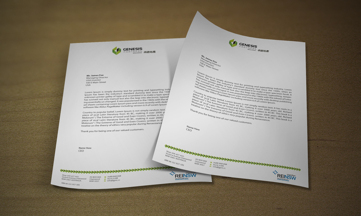 Diseño de Membrete por asimali para Genesis Partners Real Estate | Diseño #2704349