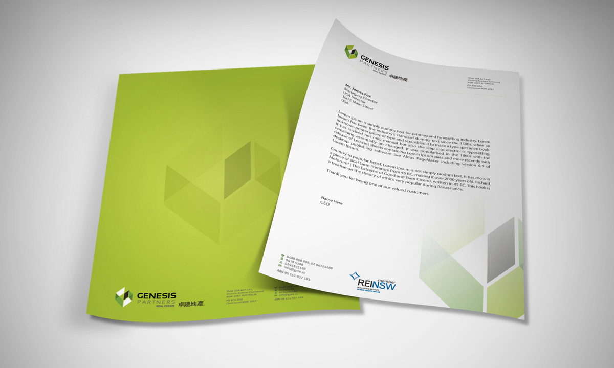 Diseño de Membrete por asimali para Genesis Partners Real Estate | Diseño #3000274