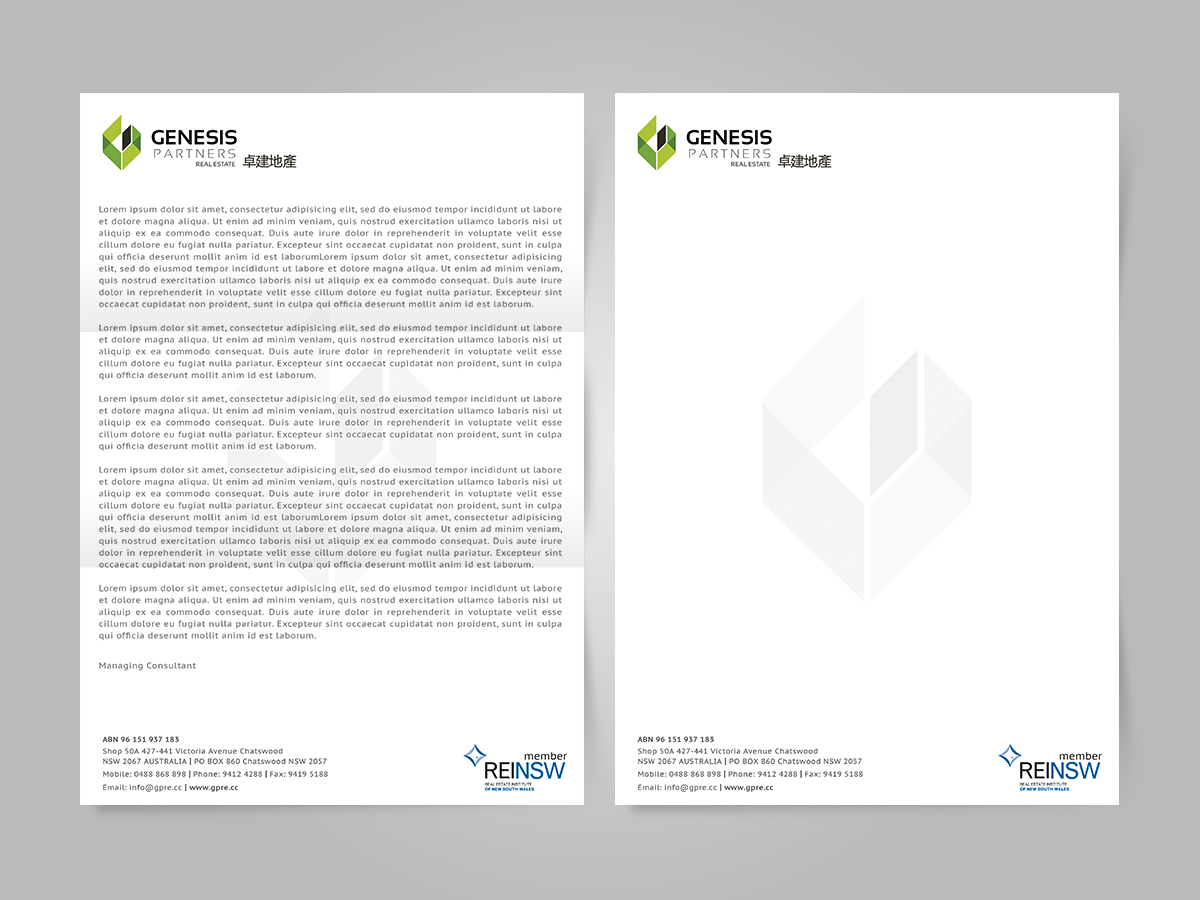 Diseño de Membrete por Cyanide Designz para Genesis Partners Real Estate | Diseño #2642779