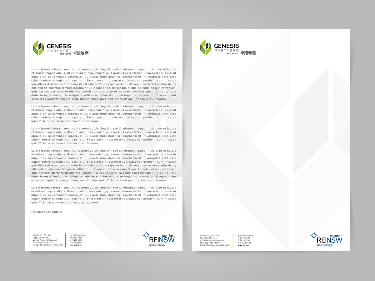 Diseño de Membrete por Cyanide Designz para Genesis Partners Real Estate | Diseño #2642854