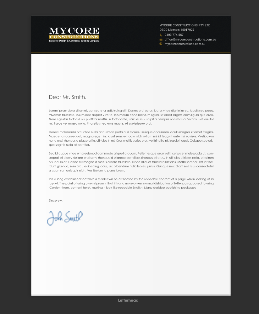Stationery Design by chandrayaan.creative for MyCore Constructions Pty Ltd | Design #16553584