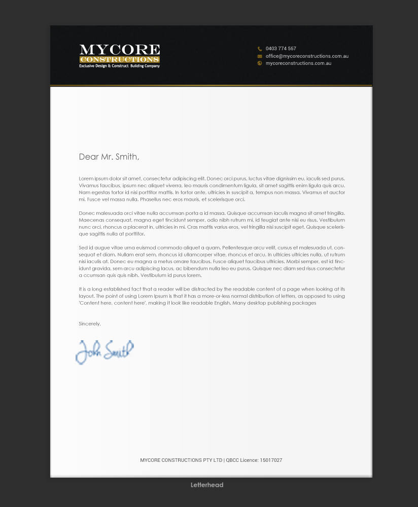 Stationery Design by chandrayaan.creative for MyCore Constructions Pty Ltd | Design #16556013