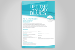 Fundraising Study Day East of England. Lift the January blues! | Flyer Design by Luniere Designs